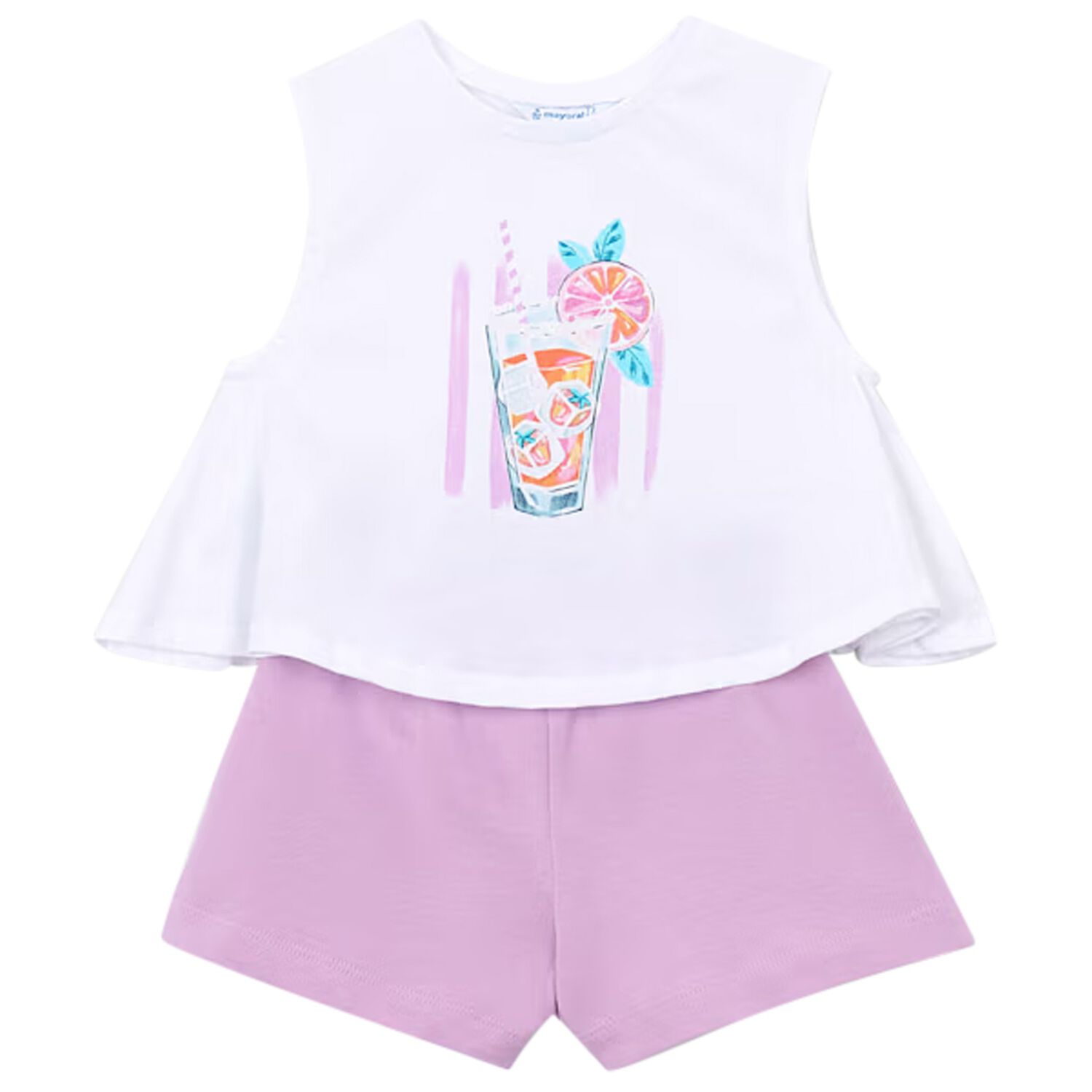 Girls White & Purple Shorts Set, 2, hi-res