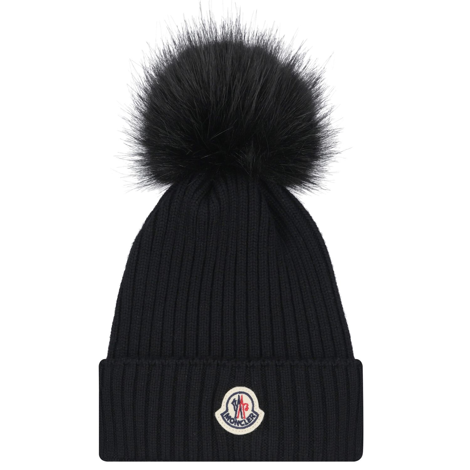 Girls Black Pom Pom Beanie Hat, 1, hi-res image number null