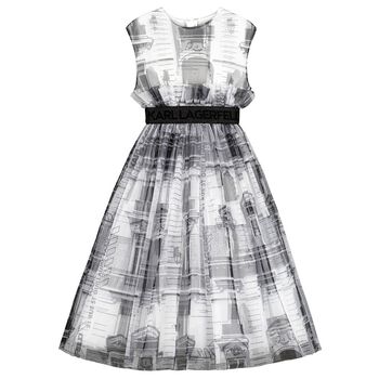 Girls White & Black Tulle Dress
