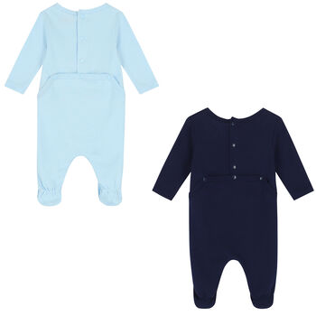 Baby Boys Navy & Blue Logo Babygrow ( 2-Pack )