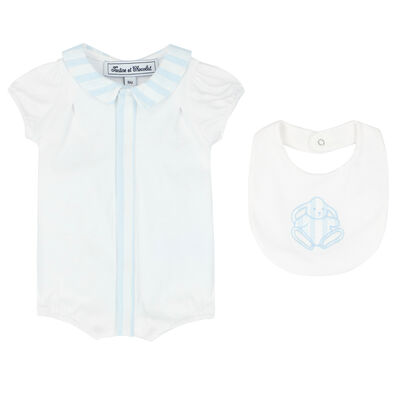 White & Blue Baby Bodysuit Set