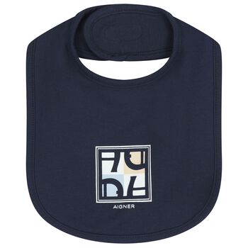 Baby Boys Navy Blue Logo Bib 