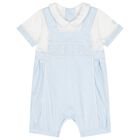 Baby Boys White & Blue Romper, 1, hi-res