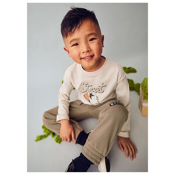 Boys Beige & Navy Blue Joggers