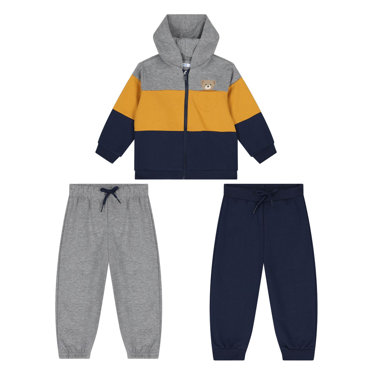 Younger Boys Grey, Yellow & Navy Blue Tracksuit Set ( 3 Piece ), 1, hi-res