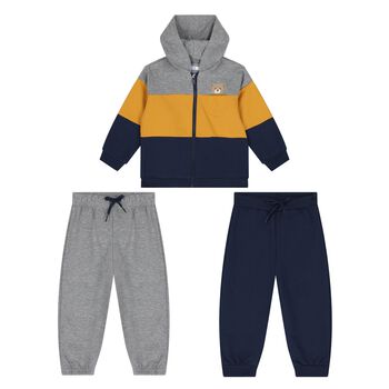 Younger Boys Grey, Yellow & Navy Blue Tracksuit Set ( 3 Piece )