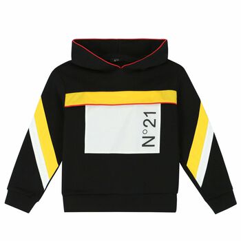 Boys Black Logo Hooded Top