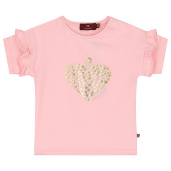 Younger Girls Pink & Gold Logo Heart T-Shirt