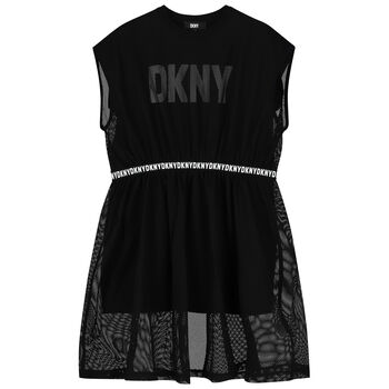 Girls Black Mesh Logo 2 in 1 Dress