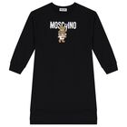 Girls Black Teddy Bear Logo Dress, 5, hi-res