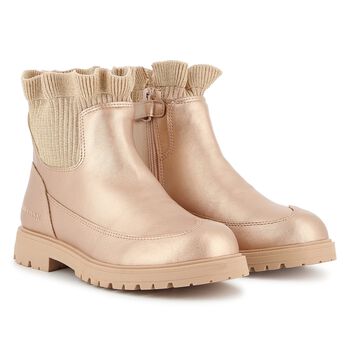 Girls Gold Knit Sock Boots