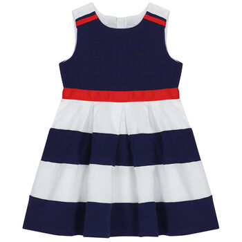 Girls Navy Blue & White Stripe Dress