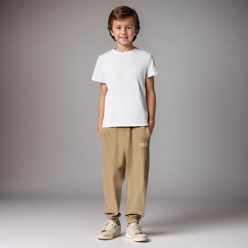 Boys Beige Logo Joggers