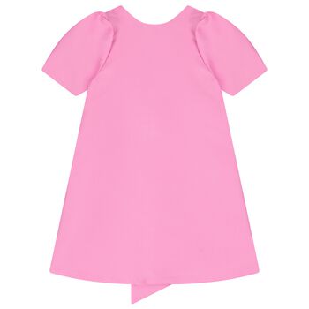 Girls Pink Bow Puff Sleeve Dress