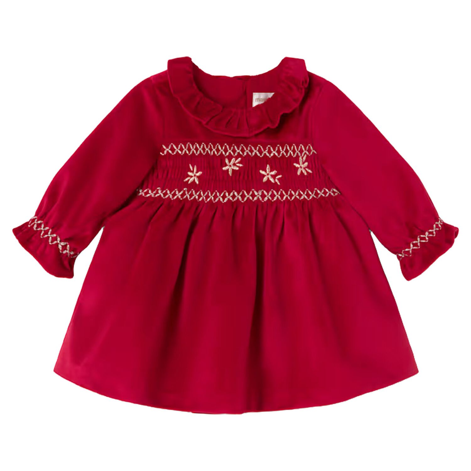Baby Girls Red Embroidered Dress, 1, hi-res