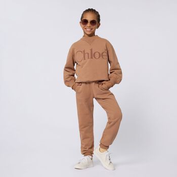 Girls Beige Logo Joggers