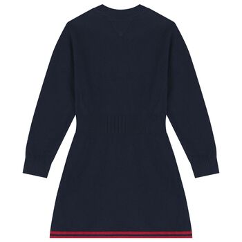 Girls Navy Blue Logo Knitted Dress