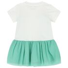 فستان بنات بطبعة باللون العاجي والأكوا, 1, hi-res