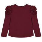 Girls Burgundy Bow Aubrey Long Sleeve Top, 2, hi-res