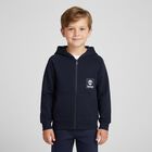 Boys Navy Blue Logo Hooded Zip Up Top, 1, hi-res