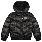 Girls Black Logo Puffer Jacket, 1, hi-res