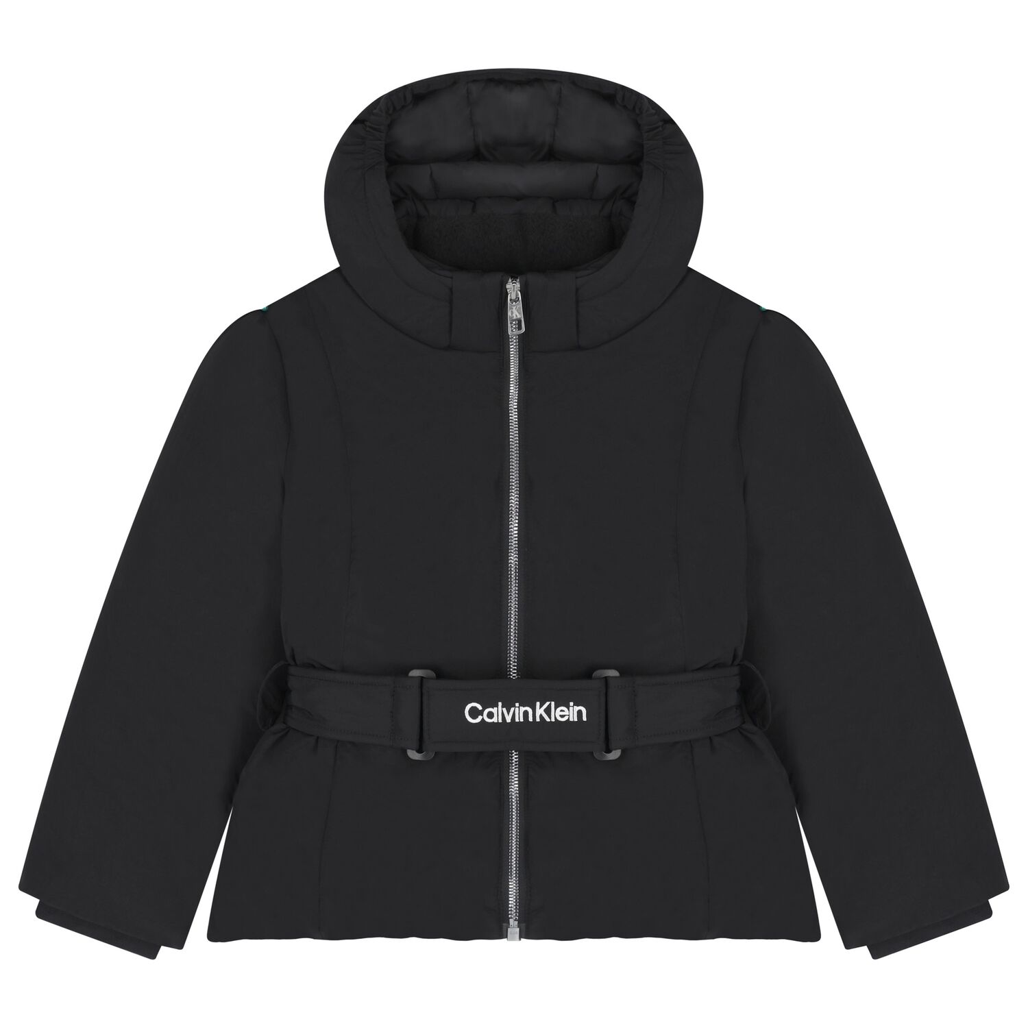 Girls Black Logo Padded Puffer Jacket, 1, hi-res