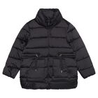 Girls Black Satin Puffer Jacket, 1, hi-res