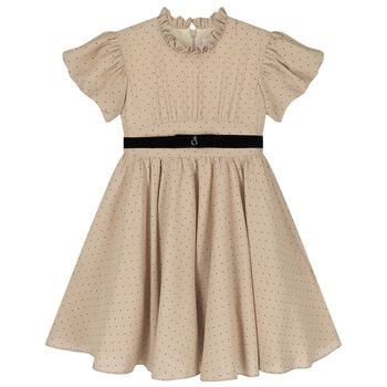 Girls Beige Dots Belted Dress