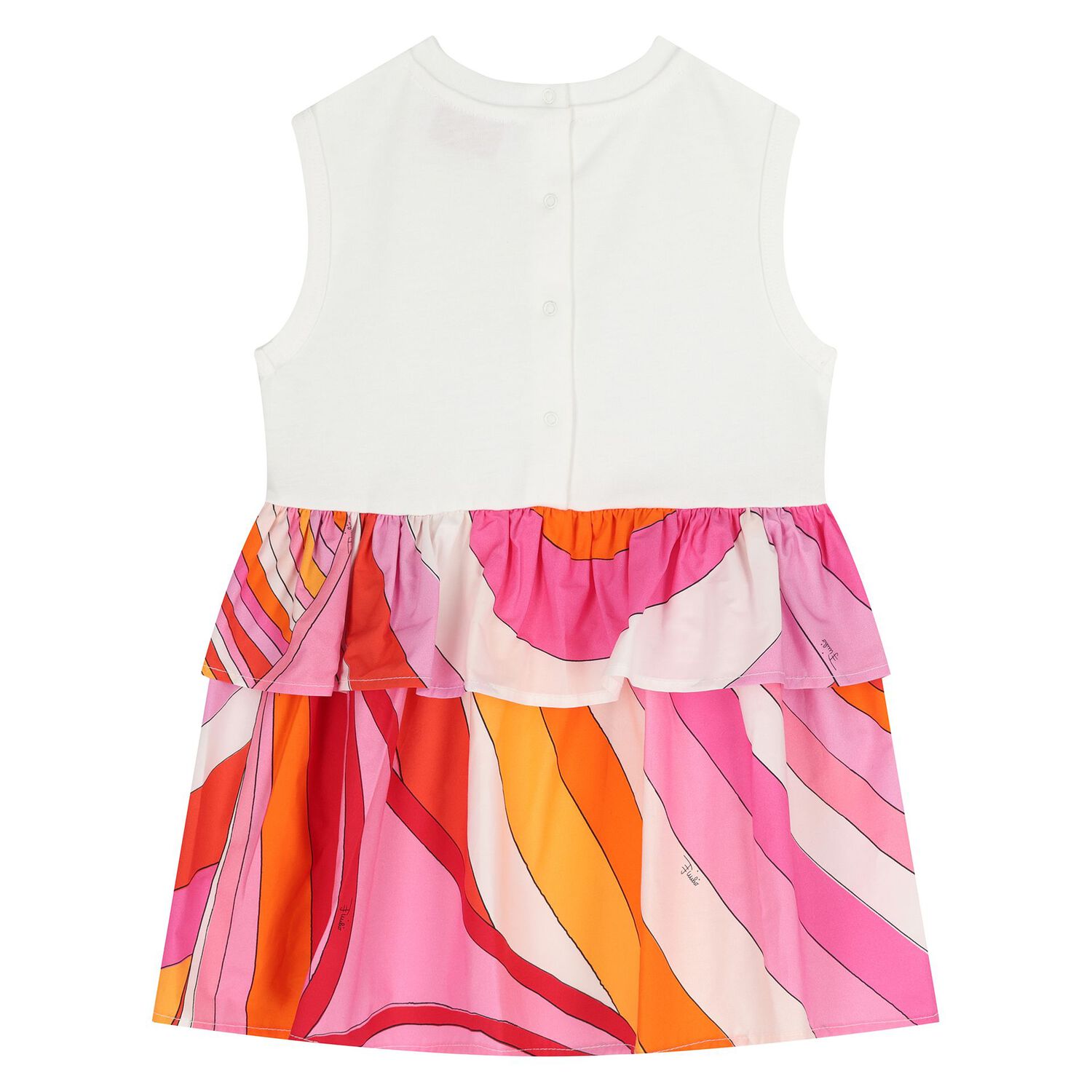 Younger Girls White & Pink Logo Flared Dress, 1, hi-res
