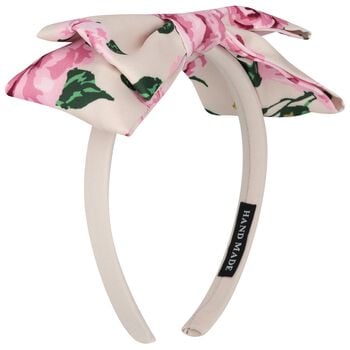 Girls Pink & Beige Bow Floral Headband