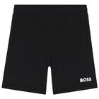 Boys Black Logo Shorts, 1, hi-res
