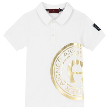 Aigner Boys White & Gold Polo Shirt, 1 Boys White & Gold Polo Shirt