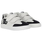 White & Black Logo Trainers, 1, hi-res
