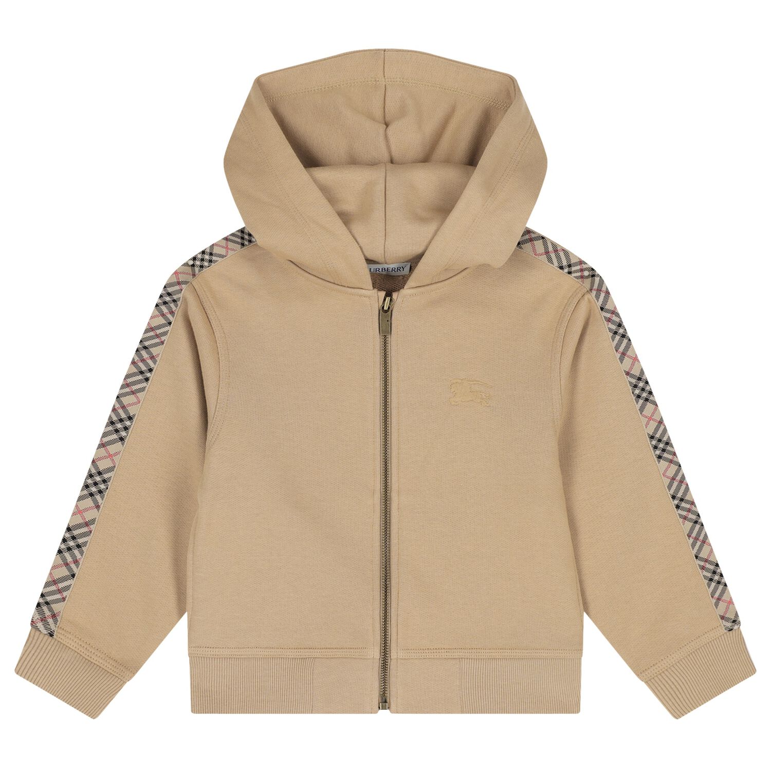 Beige Check Logo Hooded Zip Up Top, 1, hi-res image number null