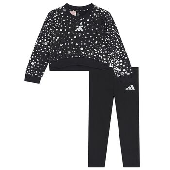 Girls Black Logo Heart Leggings Set
