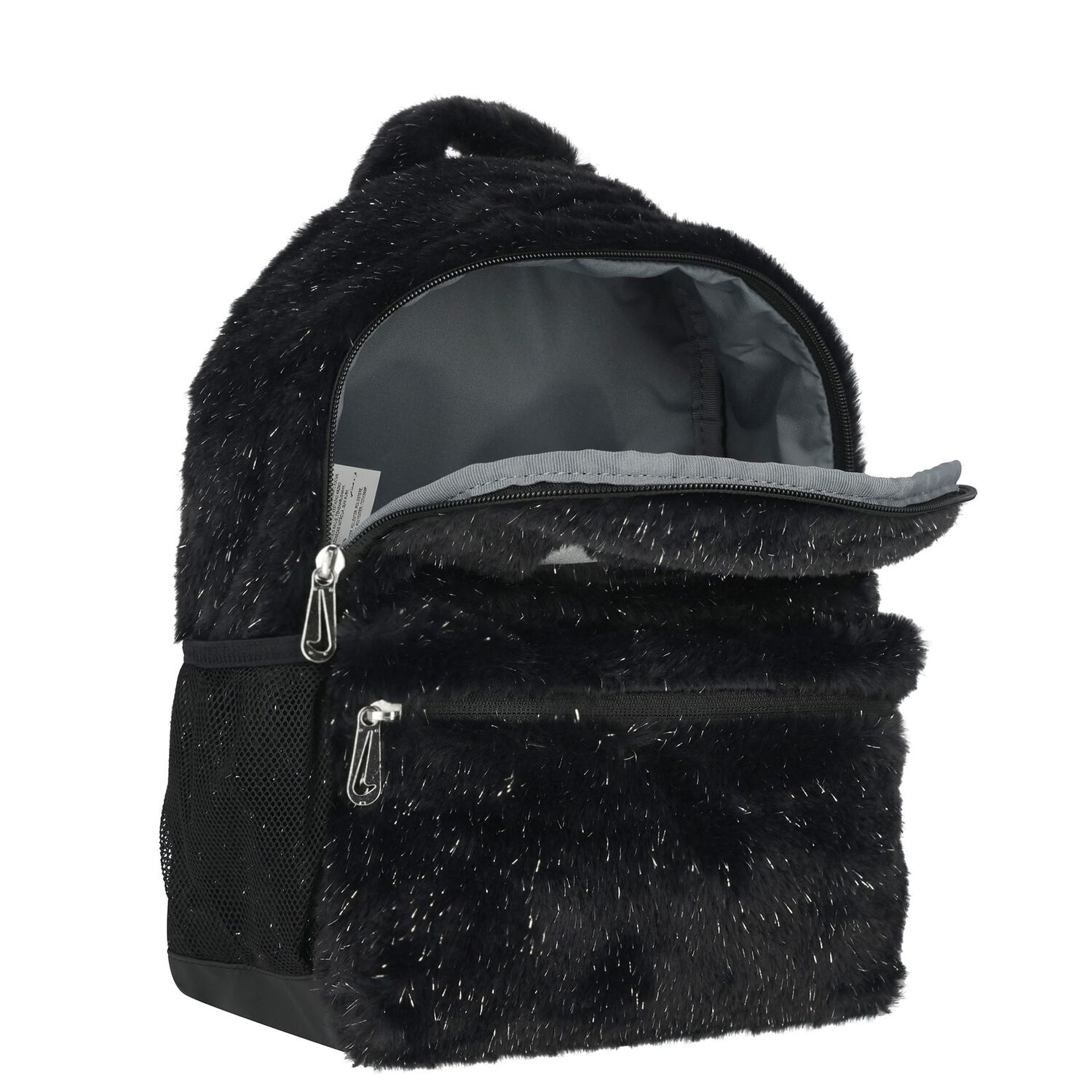 Girls Black Logo Faux Fur Backpack, 1, hi-res