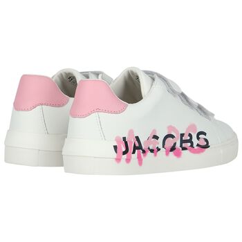 Girls White & Pink Logo Trainers