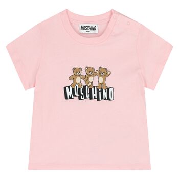 Younger Girls Pink Teddy Bear Logo T-Shirt
