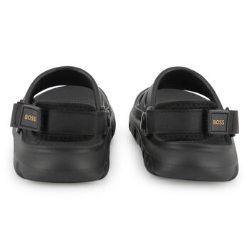 Boys Black Logo Sandals