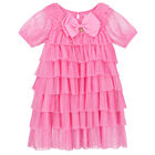 فستان تول بطيات باللون الوردي للبنات, 1, hi-res