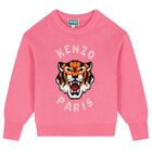 Girls Pink Tiger Logo Knitted Jumper, 1, hi-res