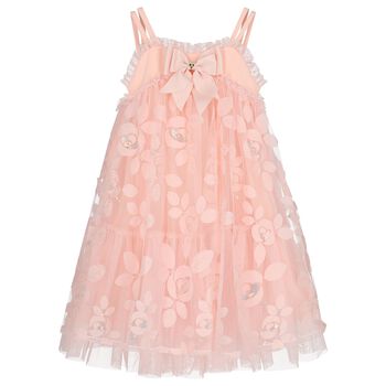 Girls Pink Appliqued Tulle Dress