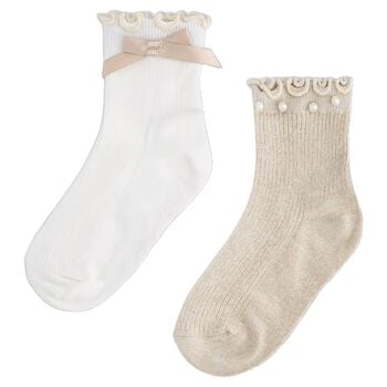 Girls White & Beige Socks ( 2-Pack ) 