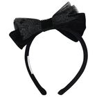 Girls Black Velvet Bow Headband, 1, hi-res