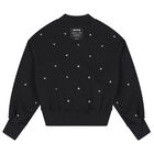 سويت شيرت بناتي بشعار كريستال أسود, 1, hi-res