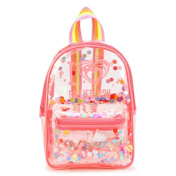 حقيبة ظهر بنات بشعار باللون الشفاف و الوردي