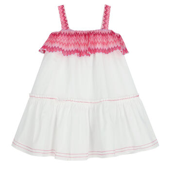 Girls White & Pink Zigzag Poplin Dress