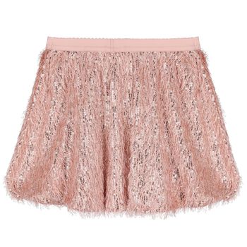Girls Pink Sequined & Fringed Skirt Set