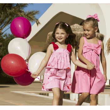 فستان بنات مخطط باللون الزهري