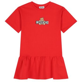 Girls Red Teddy Bear Logo Dress
